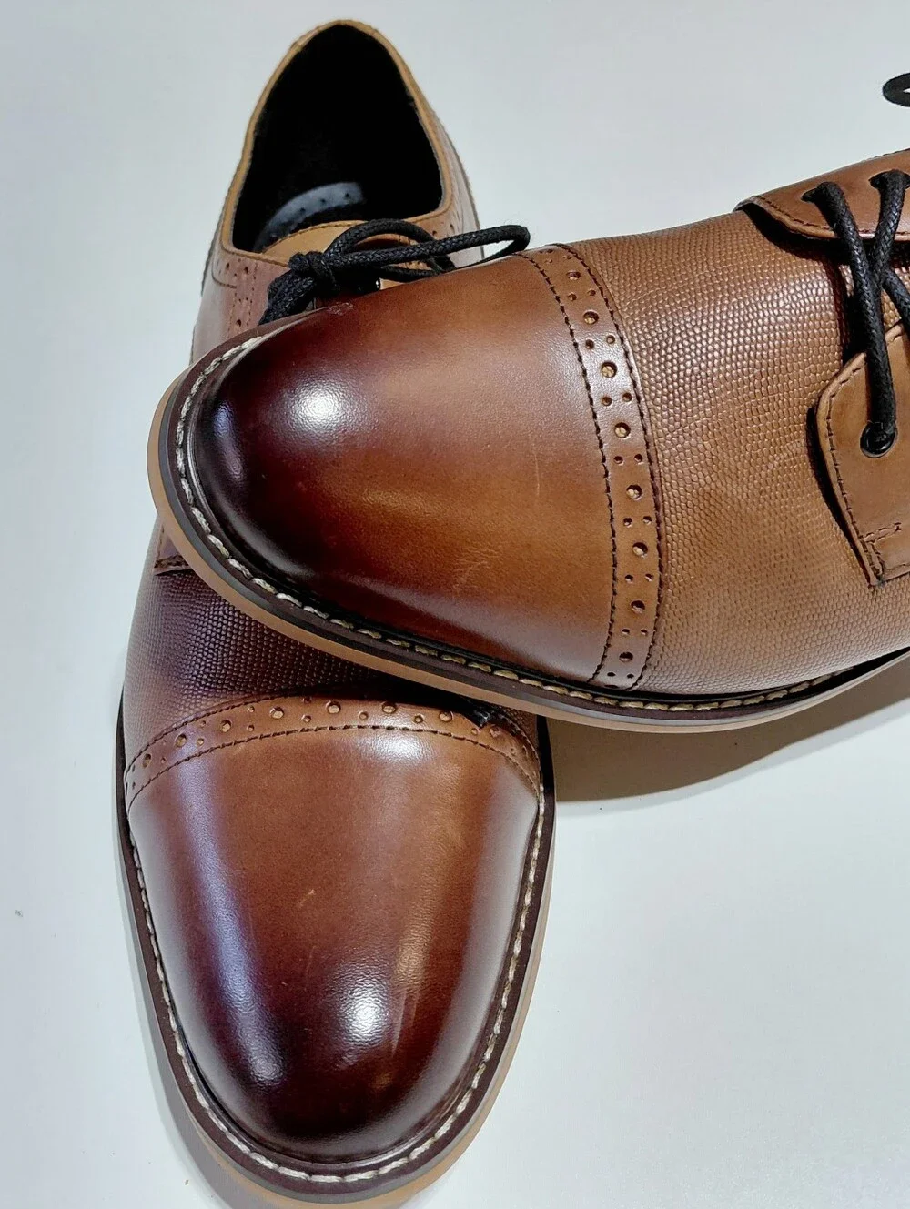 BAR III Men's Parker  Leather  Cap-Toe Brown Lace-Up Dress Shoes Size 10.5M